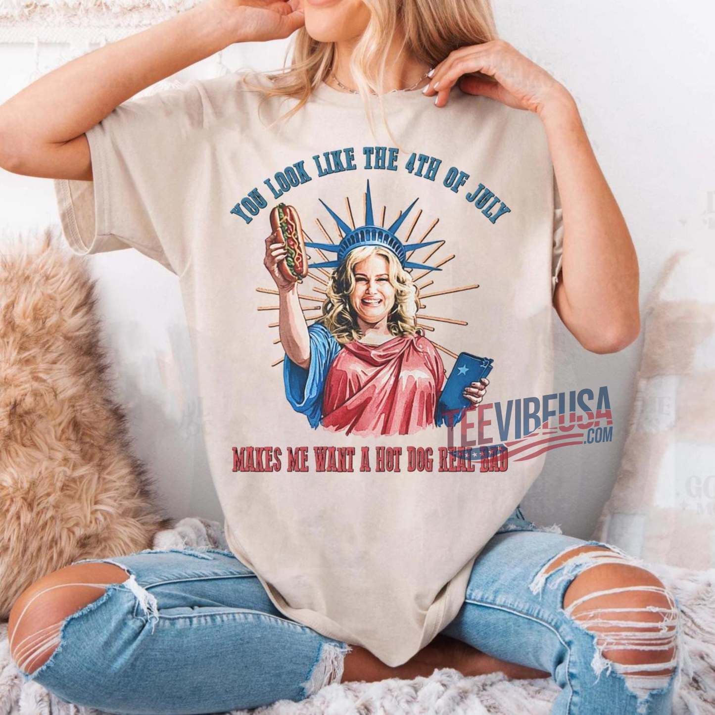 Funny 4th of July Hot Dog Shirt – “You Look Like the 4th” Graphic Tee for BBQs & Independence Day Parties - Teevibeusa