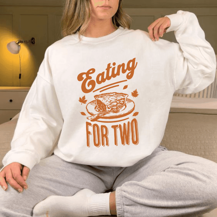 Eating for Two Thanksgiving Pregnancy Announcement Sweater, Thanksgiving Pregnancy Reveal, Fall Baby announcement Sweater, Fall Maternity - Hiyatee