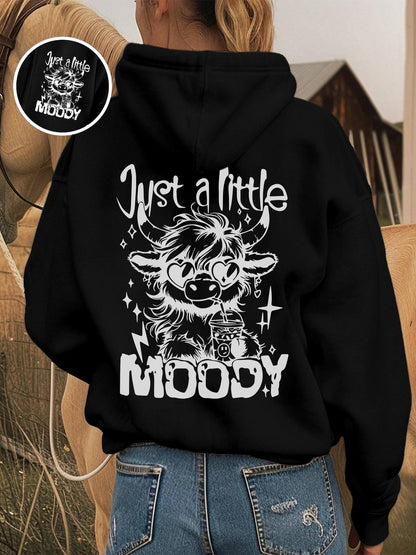 Women's Cartoon Highland Cow Print Drop Shoulder Hoodie