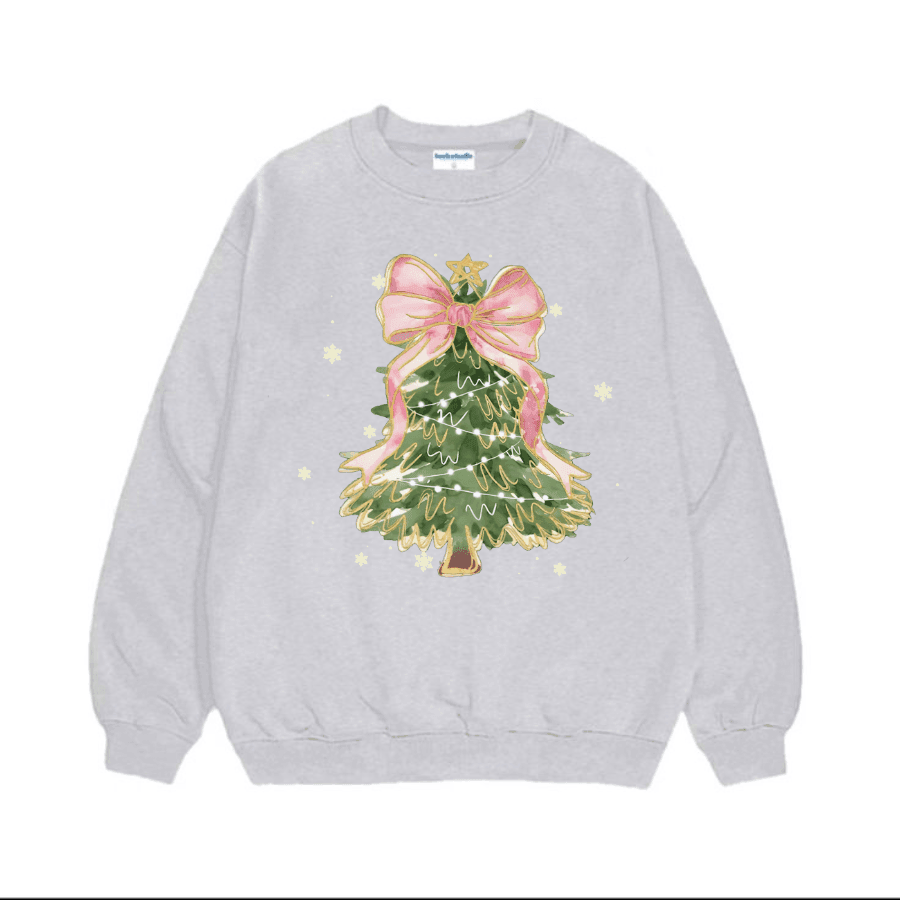 Christmas Tree Bow Shirt, Christmas Sweatshirt for Women, Christmas Coquette Christmas Shirt - Hiyatee