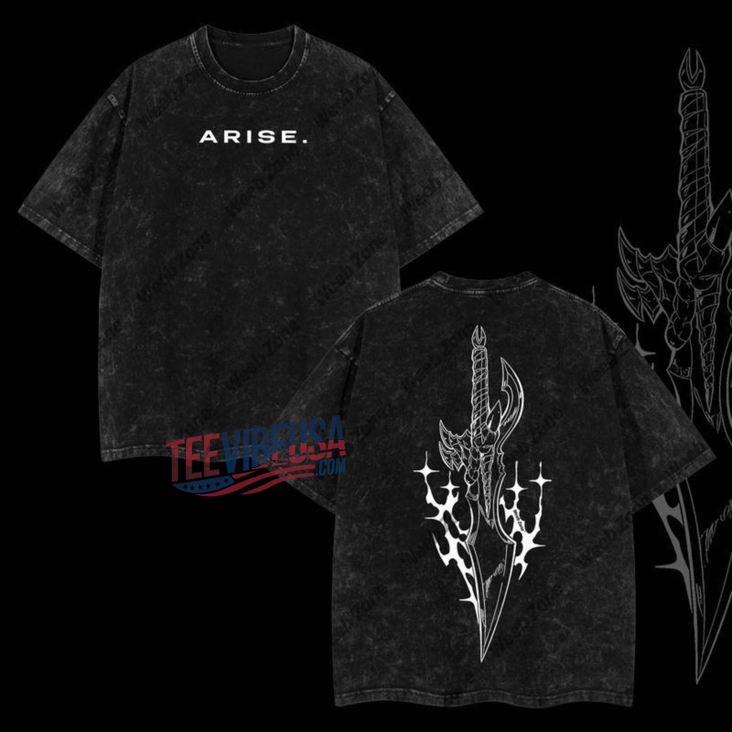 Solo Leveling "Arise" Acid Wash Graphic Tee - Anime Streetwear