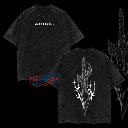 Solo Leveling "Arise" Acid Wash Graphic Tee - Anime Streetwear