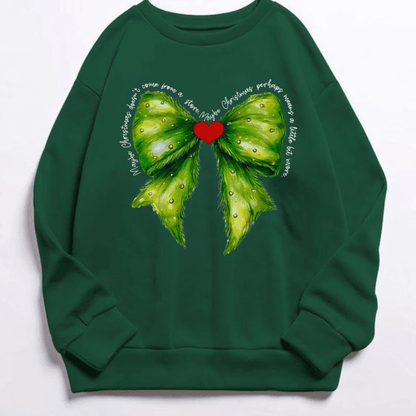 Christmas Green Bow Graphic Long Sleeve Sweatshirt - Hiyatee