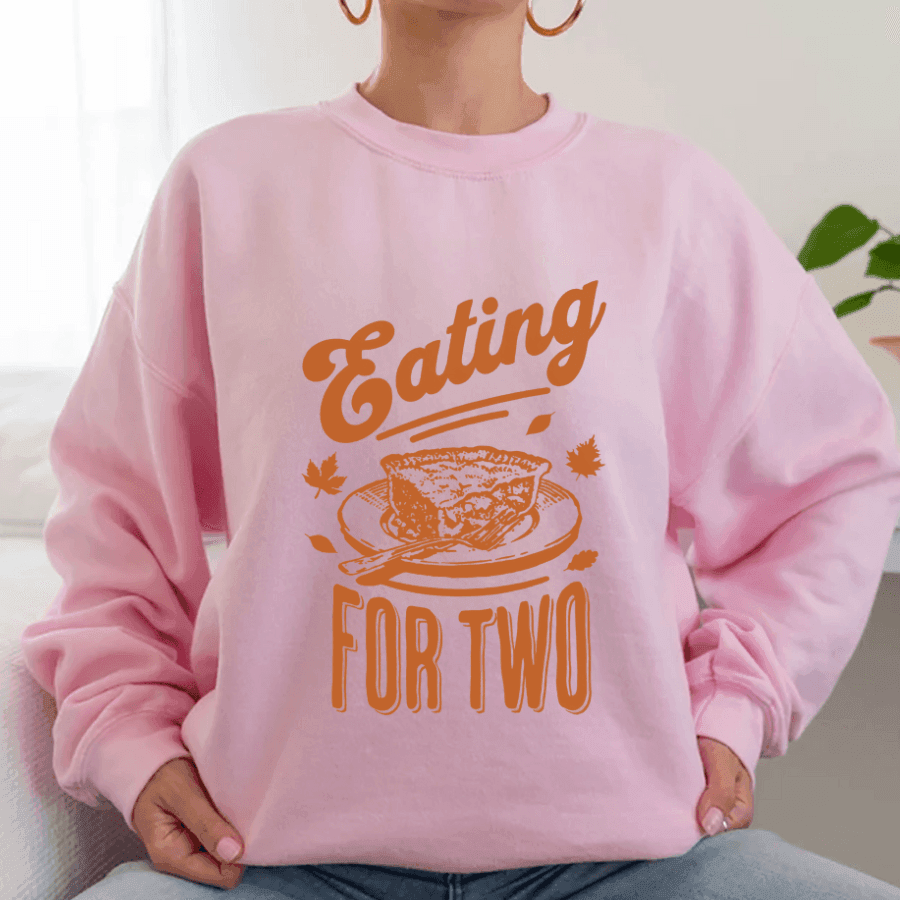 Eating for Two Thanksgiving Pregnancy Announcement Sweater, Thanksgiving Pregnancy Reveal, Fall Baby announcement Sweater, Fall Maternity - Hiyatee