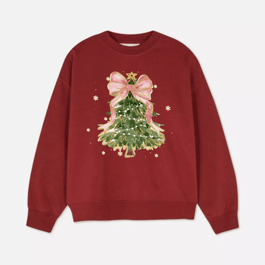 Christmas Tree Bow Shirt, Christmas Sweatshirt for Women, Christmas Coquette Christmas Shirt - Hiyatee