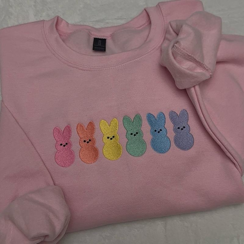 Happy Easter Embroidered Sweatshirt – Bunny-Themed Spring Sweater!