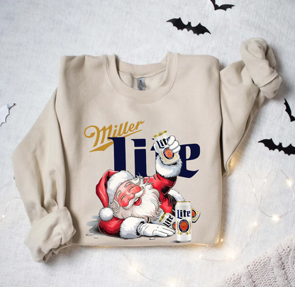 Funny Miller Lite Drunk Santa Claus Christmas Unisex Sweatshirt- Hiyatee