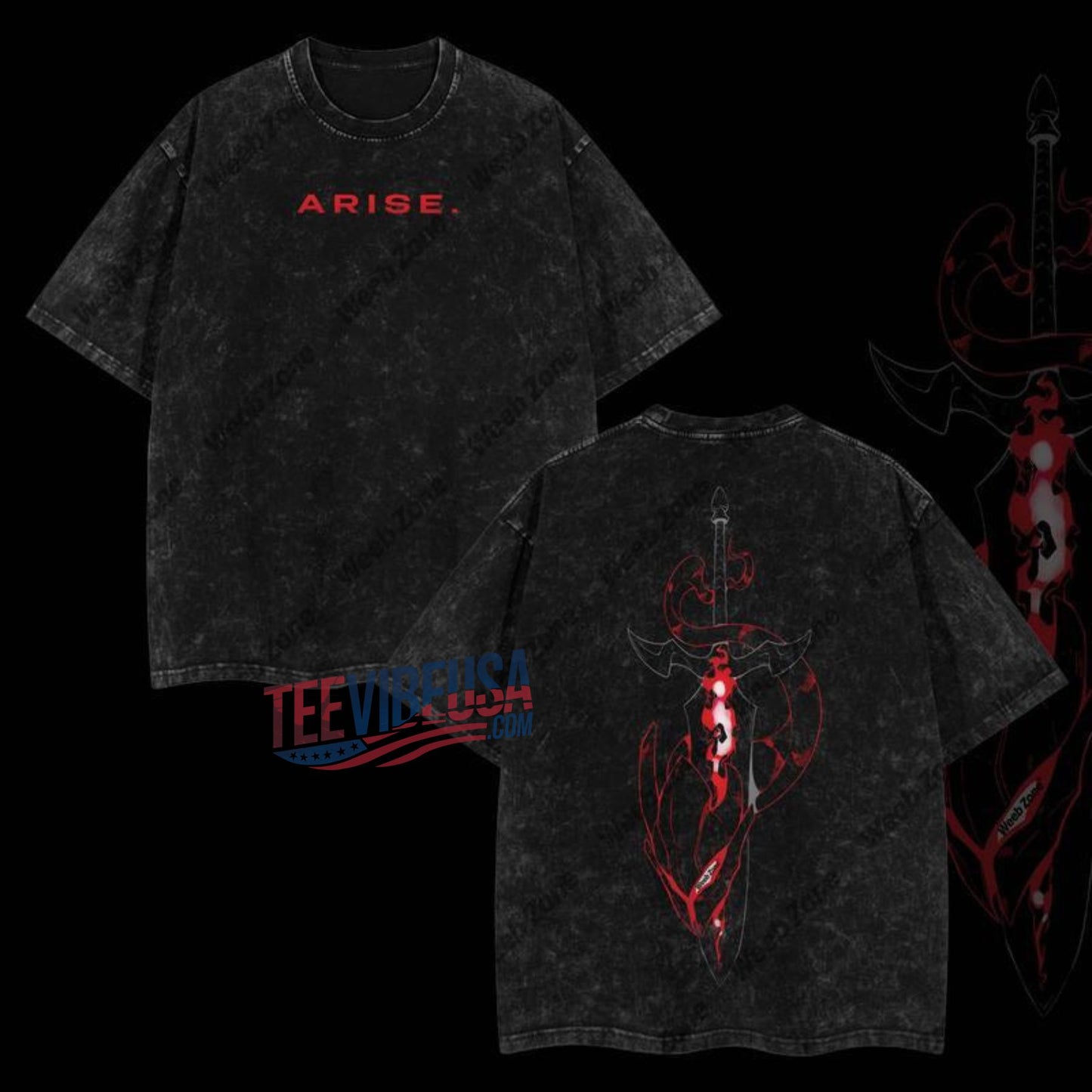 Solo Leveling "Arise" Acid Wash Graphic Tee - Anime Streetwear