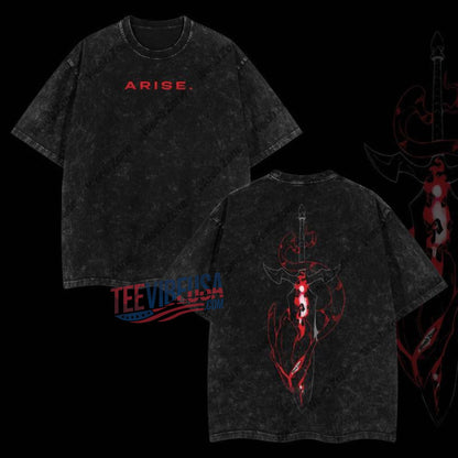 Solo Leveling "Arise" Acid Wash Graphic Tee - Anime Streetwear