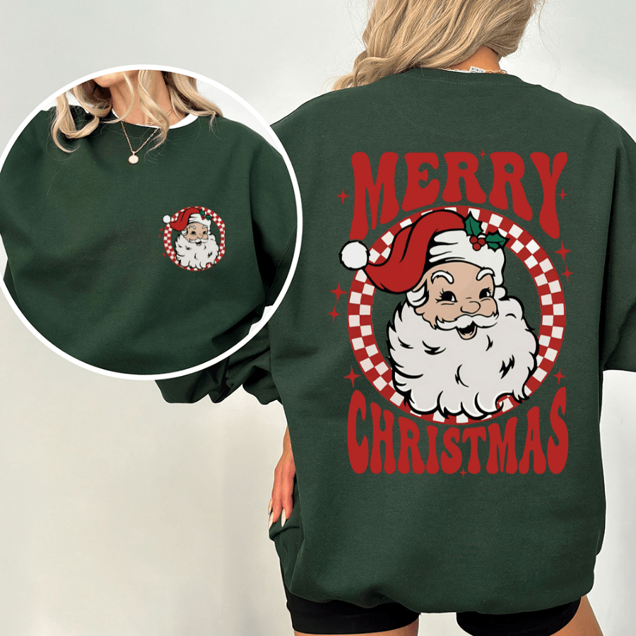 Women's Santa Claus & Letter Print Thermal Lined Sweatshirt, Casual Long Sleeve Round Neck Pullover for Fall & Winter, Ladies Clothes for Daily Wear - Hiyatee