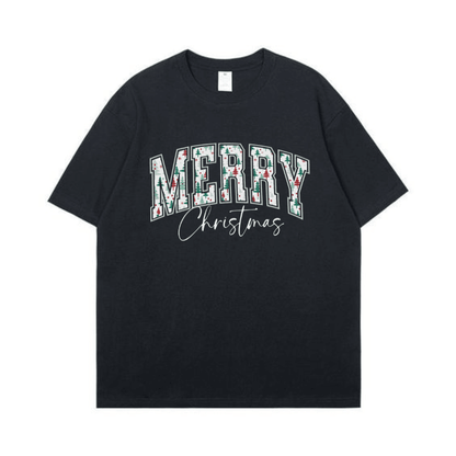 Merry Christmas Shirt, Retro Women's Holiday Tee, Trendy Christmas Tshirt, Oversized Winter Shirt for Her, Xmas Eve Shirt - Hiyatee