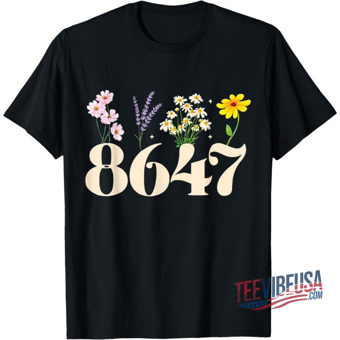 Anti-Trump Vintage 86 47 T-Shirt – Floral Political Graphic Tee