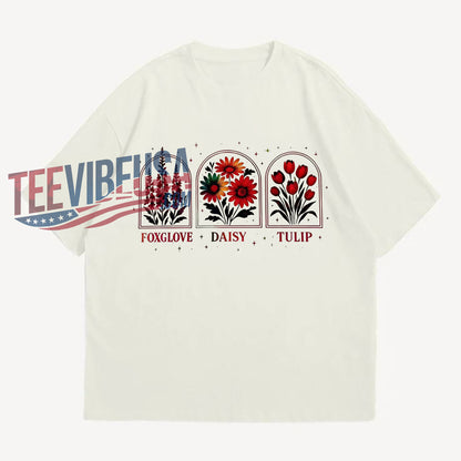 Feminist Floral T-Shirt – Foxglove Daisy Tulip Graphic Tee | Unisex Empowerment Shirt for Women & Men