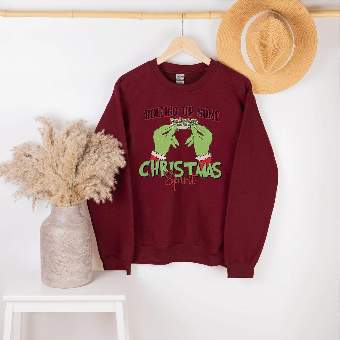 Women's Cartoon Christmas & Letter Print Drop Shoulder Sweatshirt, Casual Long Sleeve Round Neck Pullover for Daily Wear, Ladies Clothes for All Seasons - Hiyatee