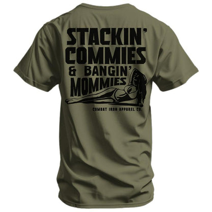 STACKIN' COMMIES AND BANGIN' MOMMIES MEN'S T-SHIRT, Blue Collar Tops, Clothing Casual Menswear Crewneck Unisex