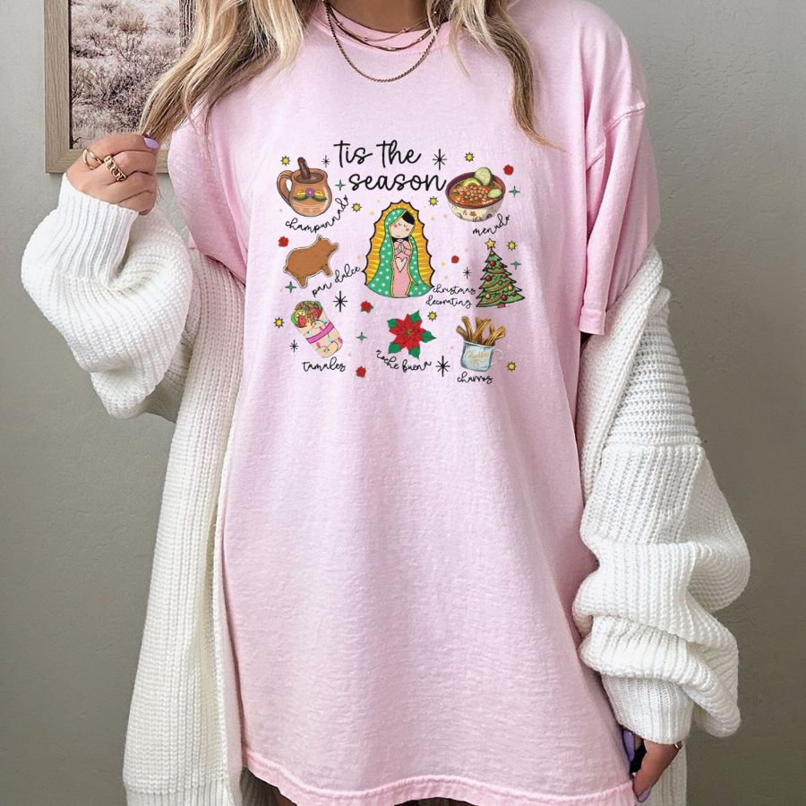 Tis The Season Mexican Shirt, Virgen De Guadalupe Feliz Navidad, Latina Xmas Gift, Unisex  Pullover Tee