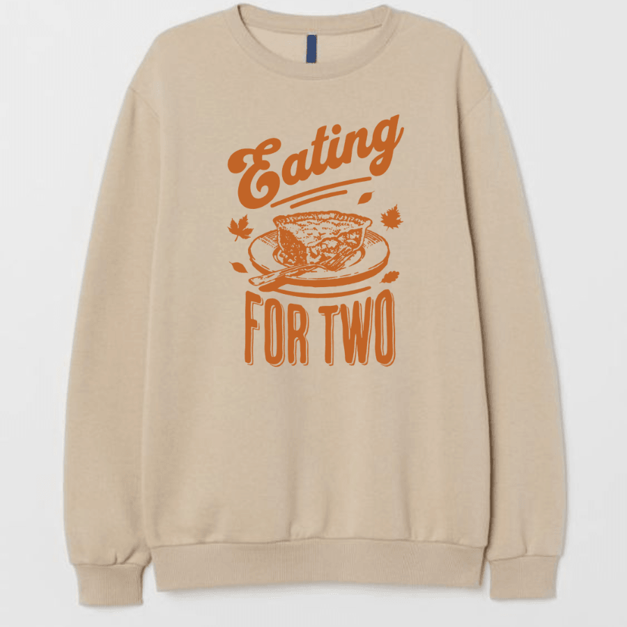 Eating for Two Thanksgiving Pregnancy Announcement Sweater, Thanksgiving Pregnancy Reveal, Fall Baby announcement Sweater, Fall Maternity - Hiyatee