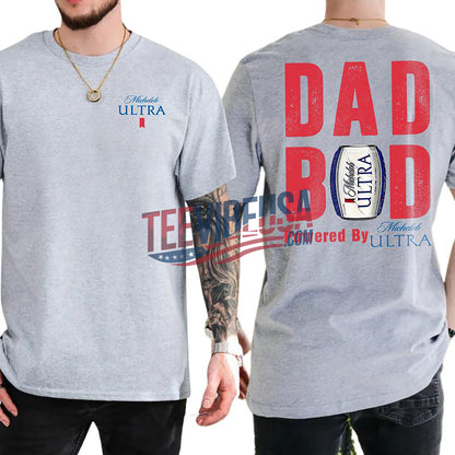 Michelob Ultra Beer Drinking T-Shirt – Dad Bod 2-Sided Graphic Tee | Soft Cotton Casual Shirt for Men
