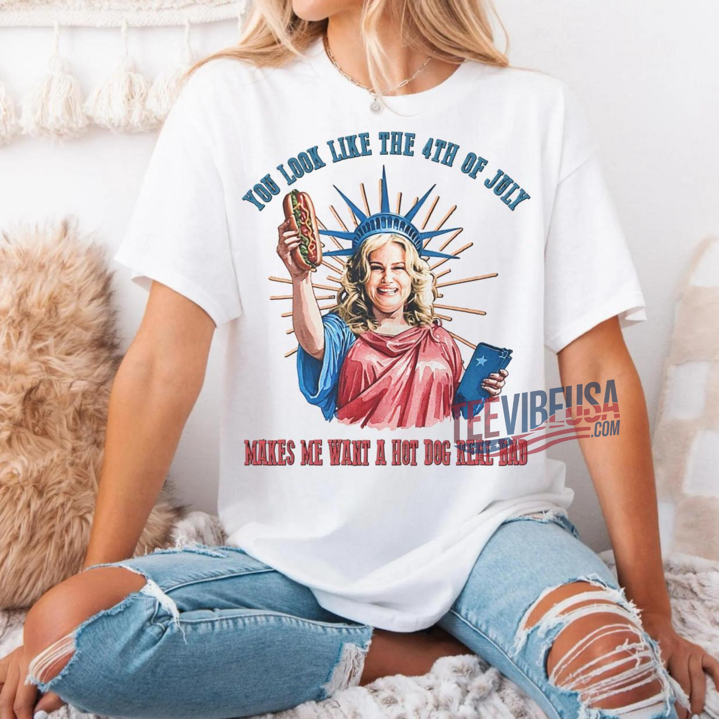 Funny 4th of July Hot Dog Shirt – “You Look Like the 4th” Graphic Tee for BBQs & Independence Day Parties
