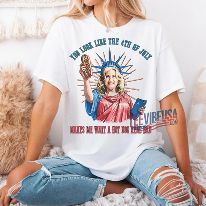 Funny 4th of July Hot Dog Shirt – “You Look Like the 4th” Graphic Tee for BBQs & Independence Day Parties