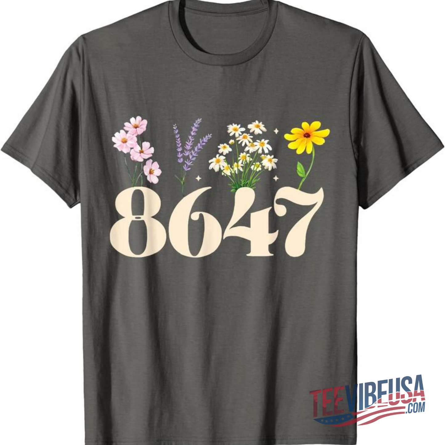 Anti-Trump Vintage 86 47 T-Shirt – Floral Political Graphic Tee