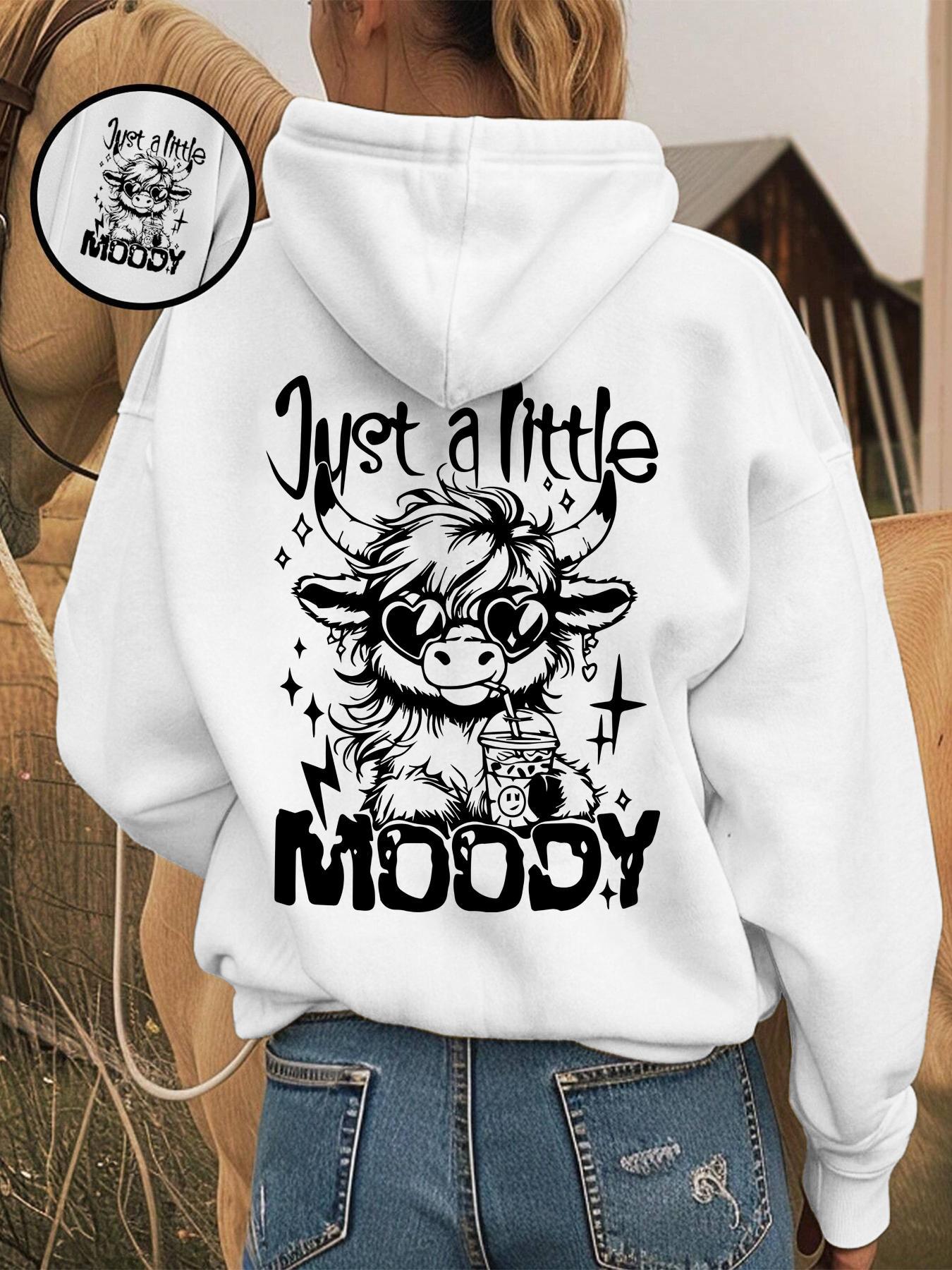 Women's Cartoon Highland Cow Print Drop Shoulder Hoodie