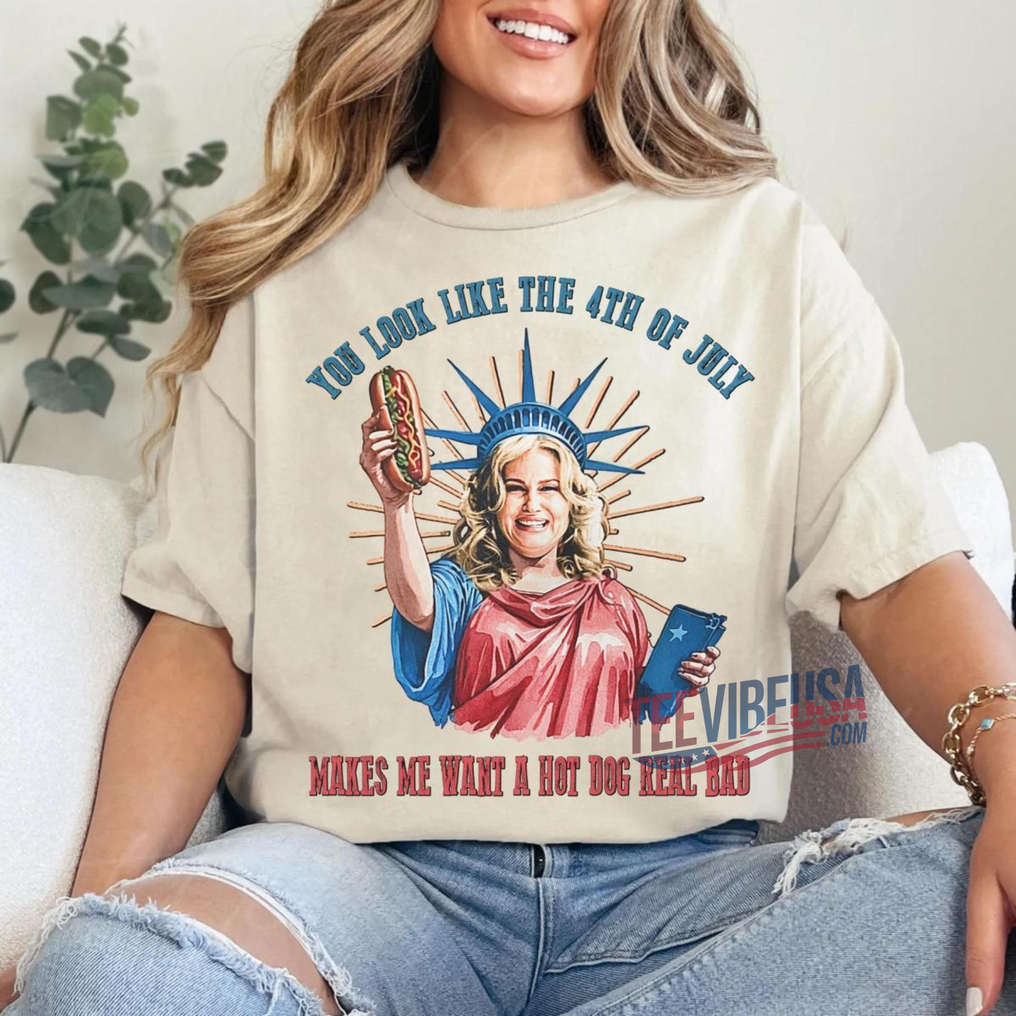 Funny 4th of July Hot Dog Shirt – “You Look Like the 4th” Graphic Tee for BBQs & Independence Day Parties
