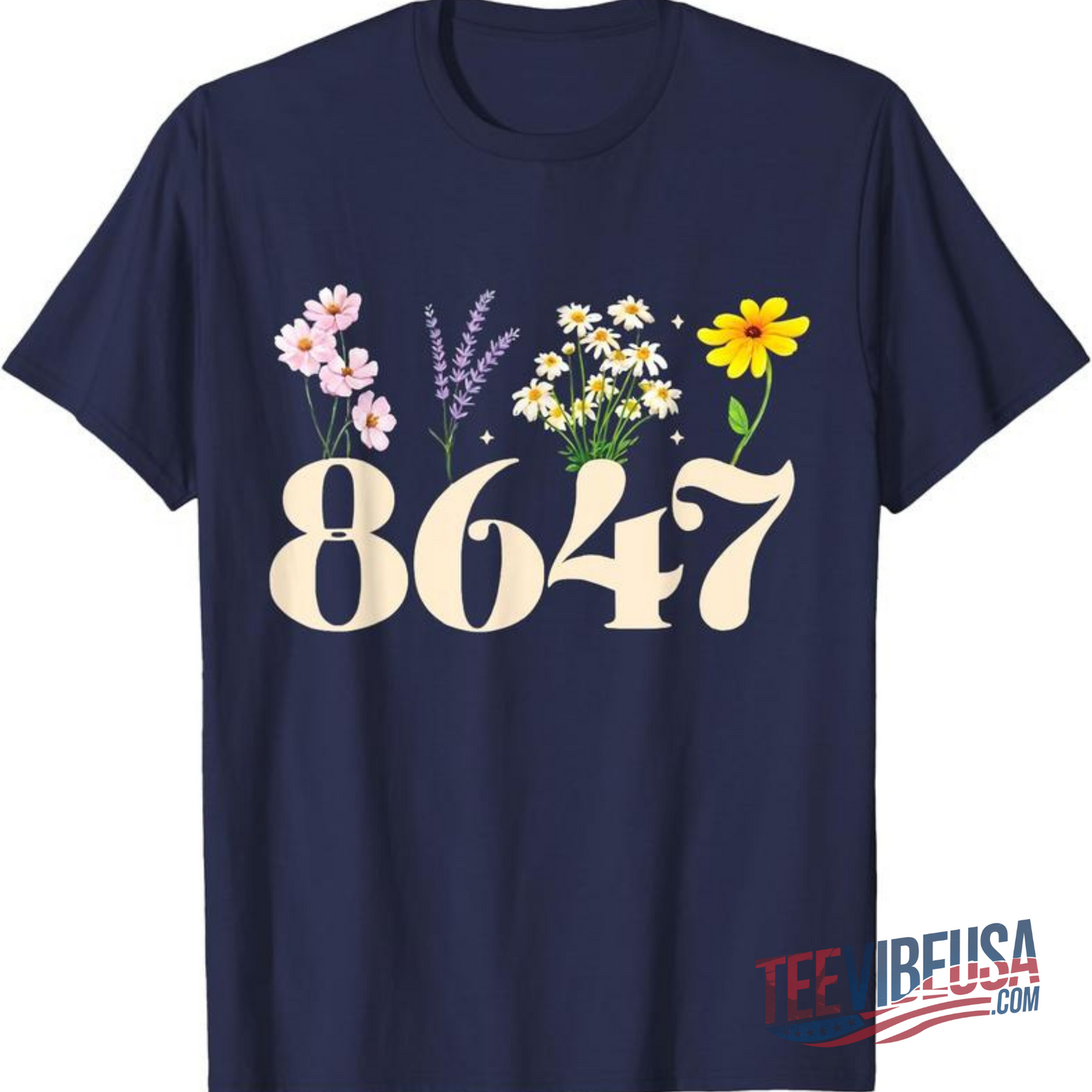 Anti-Trump Vintage 86 47 T-Shirt – Floral Political Graphic Tee