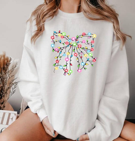 Christmas Lights Coquette Bow Sweatshirt, Christmas Shirt, Christmas Light Sweatshirt, Funny Christmas Sweatshirt - Hiyatee