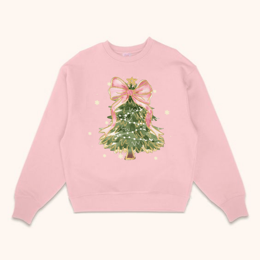 Christmas Tree Bow Shirt, Christmas Sweatshirt for Women, Christmas Coquette Christmas Shirt - Hiyatee