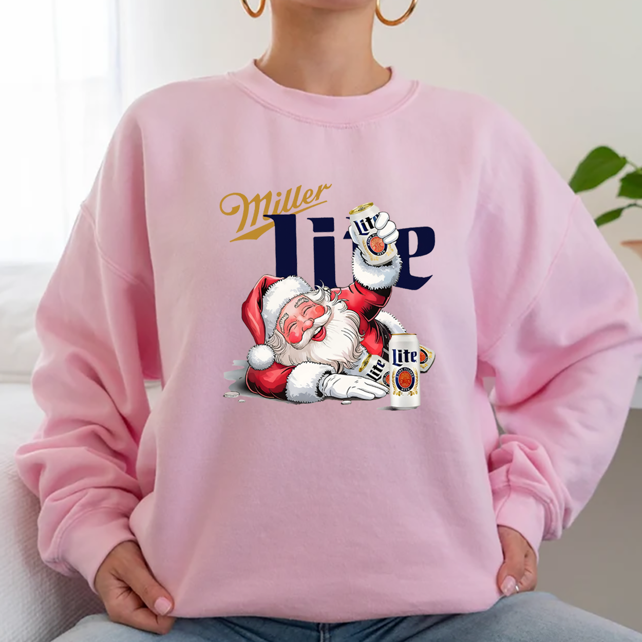 Funny Miller Lite Drunk Santa Claus Christmas Unisex Sweatshirt