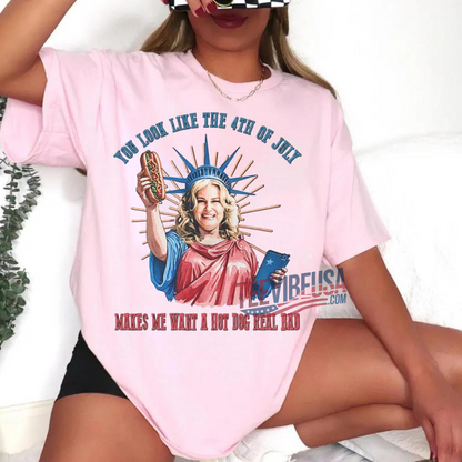 Funny 4th of July Hot Dog Shirt – “You Look Like the 4th” Graphic Tee for BBQs & Independence Day Parties