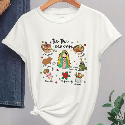 Tis The Season Mexican Shirt, Virgen De Guadalupe Feliz Navidad, Latina Xmas Gift, Unisex  Pullover Tee