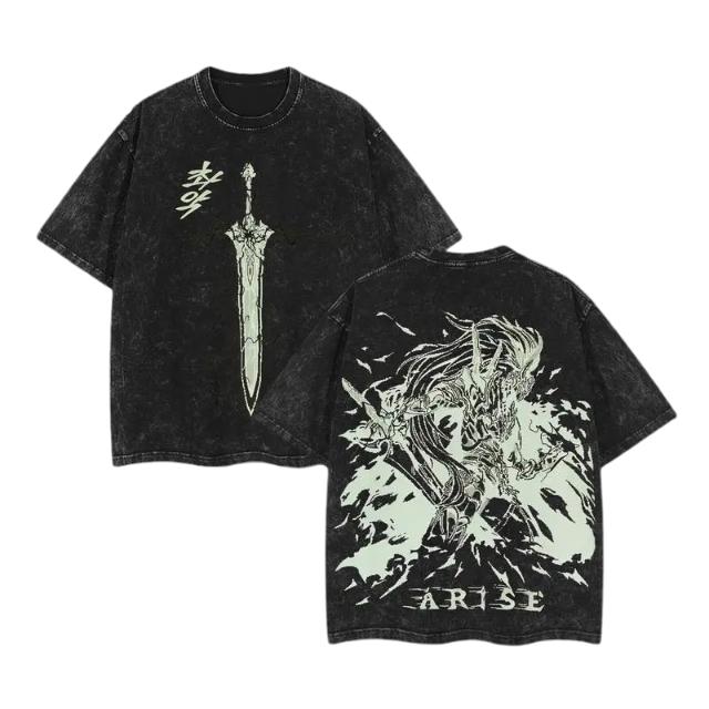 Shadow Monarch Igris Vintage Oversized T-Shirt – Solo Leveling Manhwa Merch!