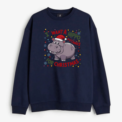 Cute A Hippopotamus For Christmas Shirt,  I Want A Hippo Potamus For Christmas Sweatshirt Clothing Cotton - Hiyatee