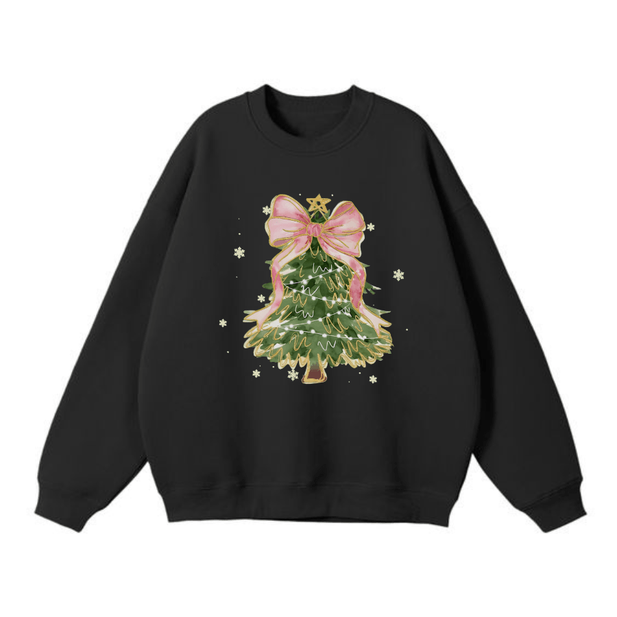 Christmas Tree Bow Shirt, Christmas Sweatshirt for Women, Christmas Coquette Christmas Shirt - Hiyatee