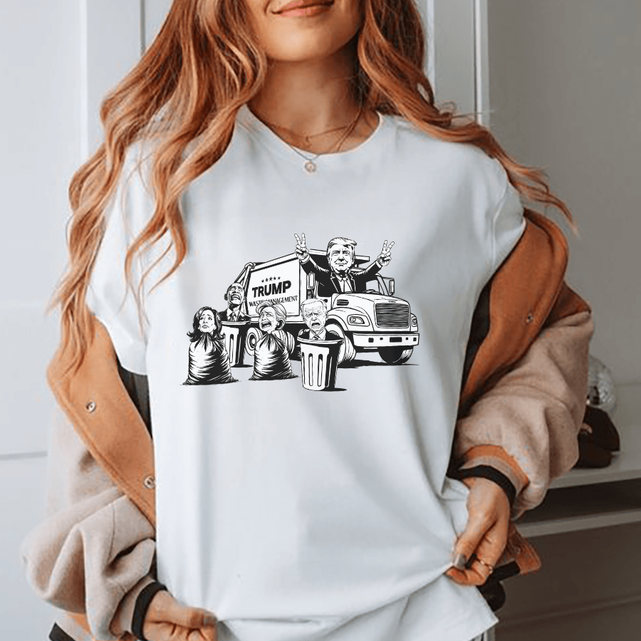 Trump T-shirt White Garbage Truck | Garbage Man Donald Trump Cotton Tee - Hiyatee