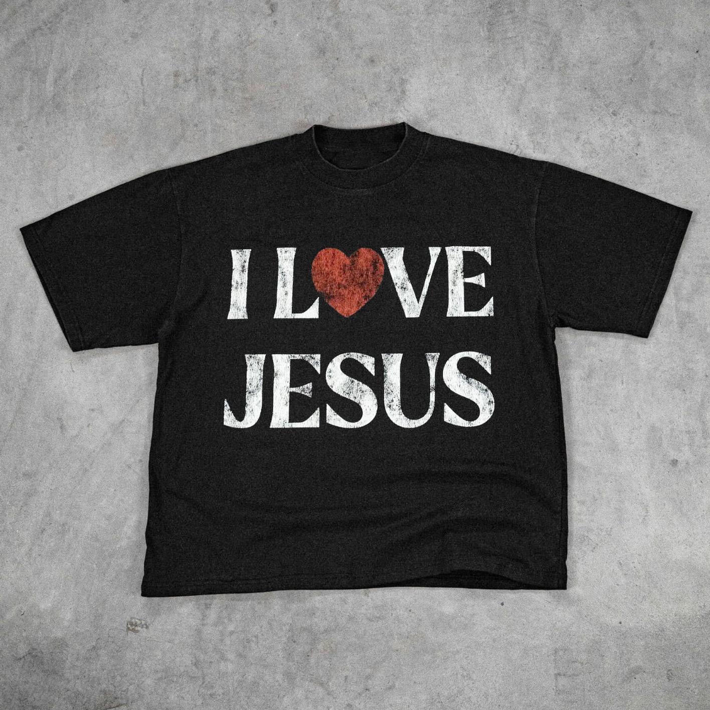 Vintage I Love Jesus Print T-Shirt – Classic Christian Faith Tee for Men