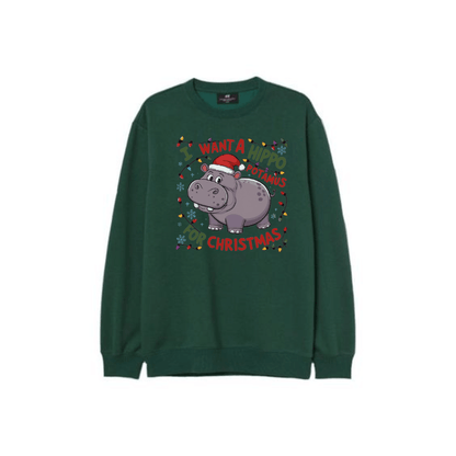 Cute A Hippopotamus For Christmas Shirt,  I Want A Hippo Potamus For Christmas Sweatshirt Clothing Cotton - Hiyatee