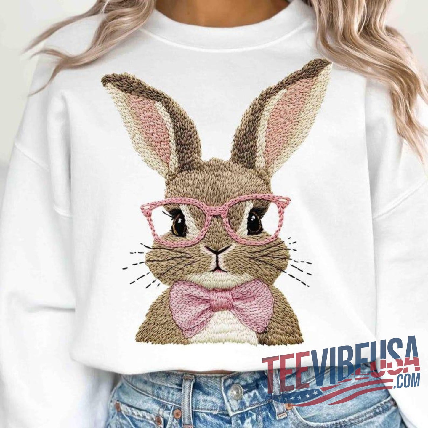 Bubble Gum Bunny With Glasses Trendy Easter Sweatshirt