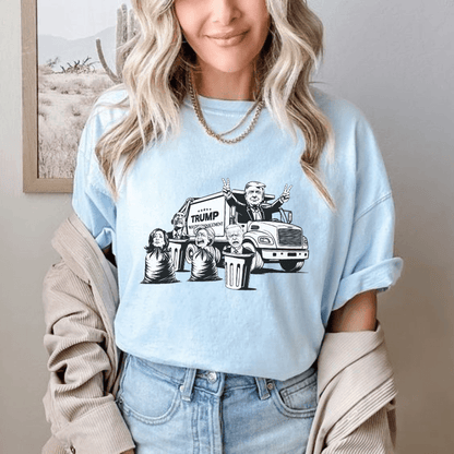 Trump T-shirt White Garbage Truck | Garbage Man Donald Trump Cotton Tee - Hiyatee