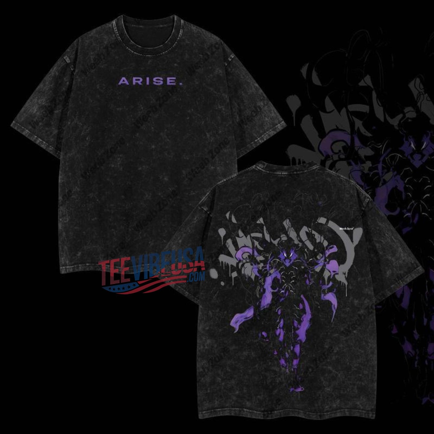 Solo Leveling "Arise" Acid Wash Graphic Tee - Anime Streetwear