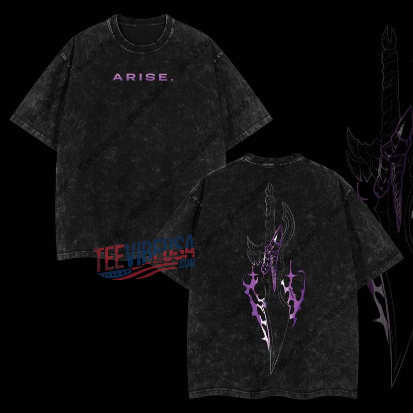 Solo Leveling "Arise" Acid Wash Graphic Tee - Anime Streetwear