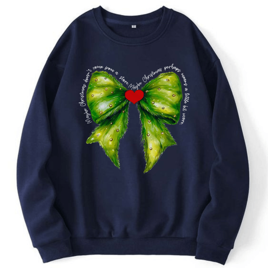 Christmas Green Bow Graphic Long Sleeve Sweatshirt - Hiyatee