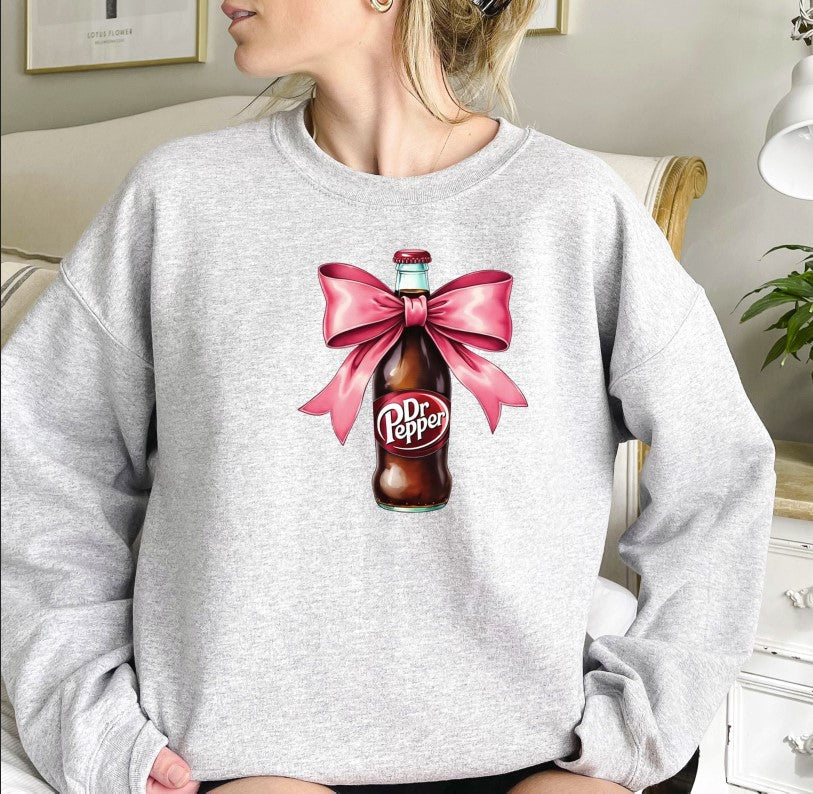 Dr Pepper Pink Bow Sweatshirt - Cute Aesthetic Soda Lover Shirt, Girly Dr Pepper Tee, Perfect Gift for Soda Fans