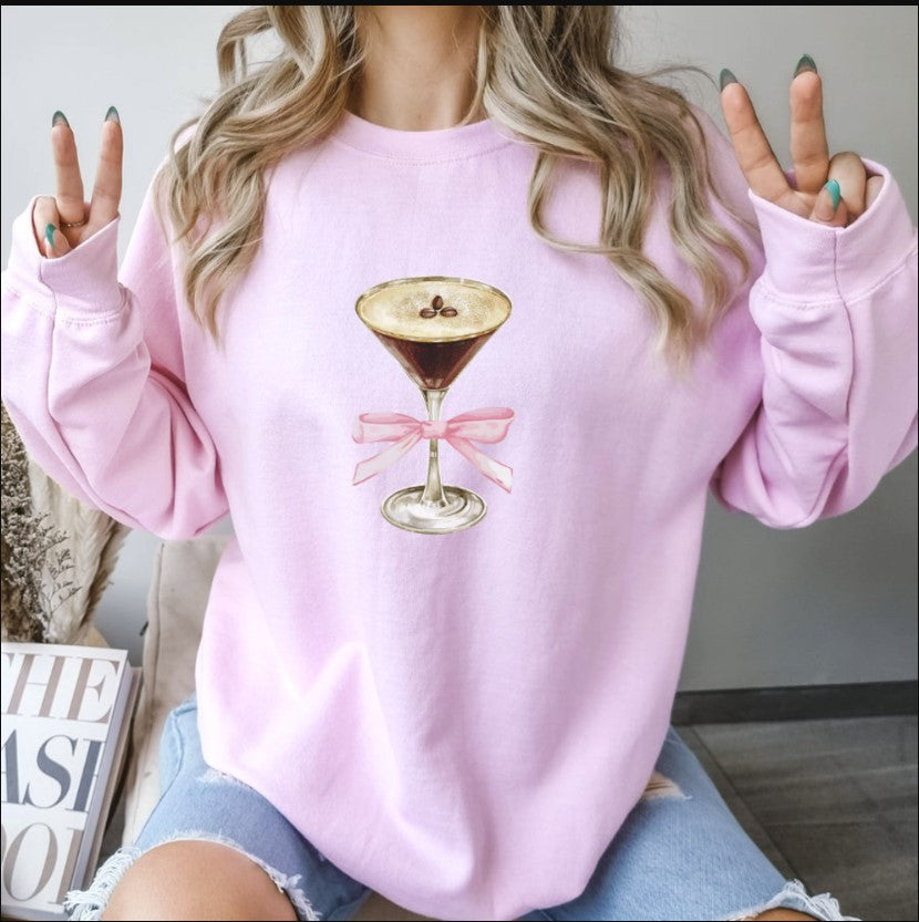 Espresso Martini Pink Bow Sweatshirt, Espresso Martini Crewneck Sweater, Gifts For The Martini Lover, Gift For Mom