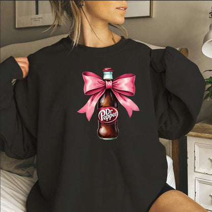 Dr Pepper Pink Bow Sweatshirt - Cute Aesthetic Soda Lover Shirt, Girly Dr Pepper Tee, Perfect Gift for Soda Fans