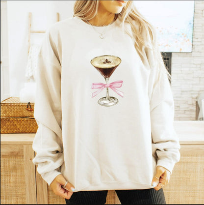 Espresso Martini Pink Bow Sweatshirt, Espresso Martini Crewneck Sweater, Gifts For The Martini Lover, Gift For Mom