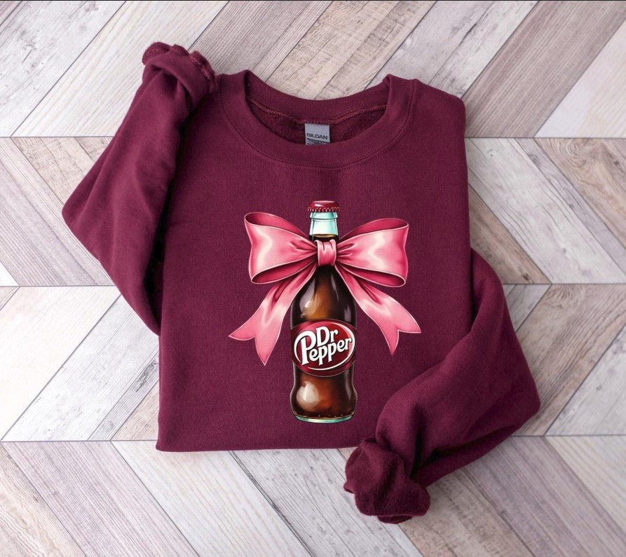 Dr Pepper Pink Bow Sweatshirt - Cute Aesthetic Soda Lover Shirt, Girly Dr Pepper Tee, Perfect Gift for Soda Fans