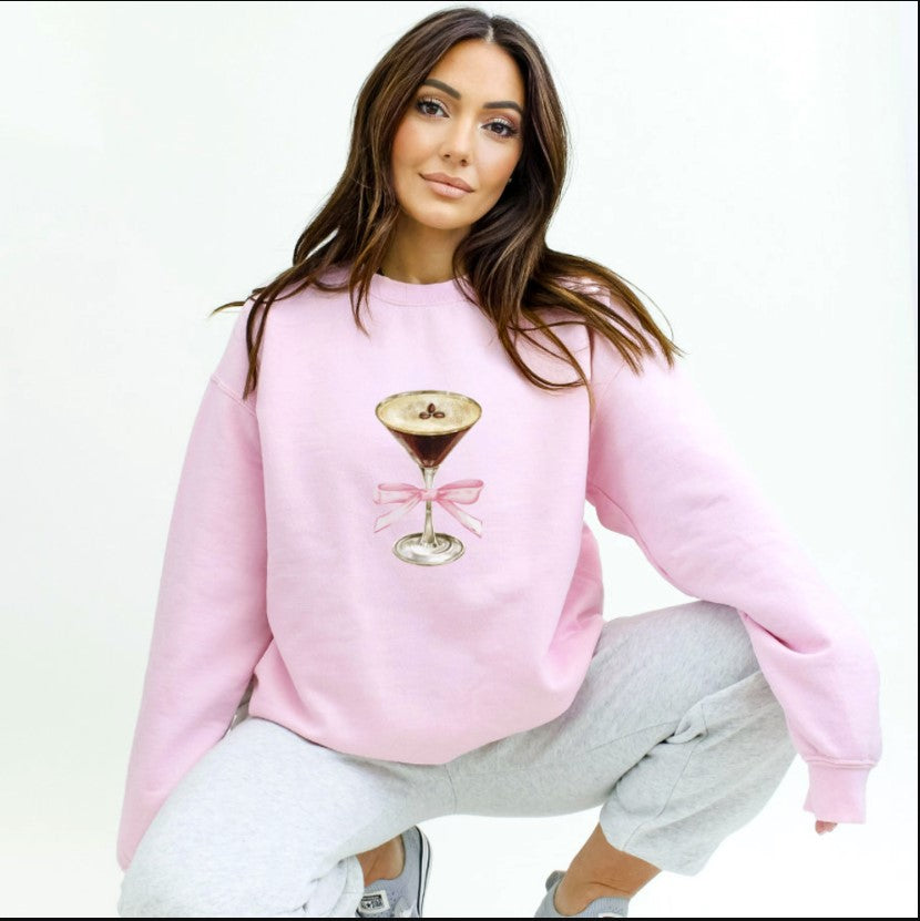 Espresso Martini Pink Bow Sweatshirt, Espresso Martini Crewneck Sweater, Gifts For The Martini Lover, Gift For Mom